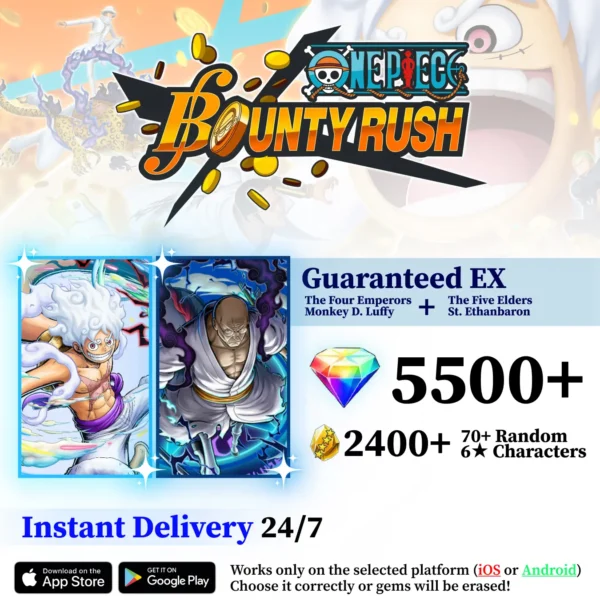 The Four Emperors Luffy with The Five Elders St. Ethanbaron V. Nusjuro OPBR Starter Reroll Account [GLOBAL]